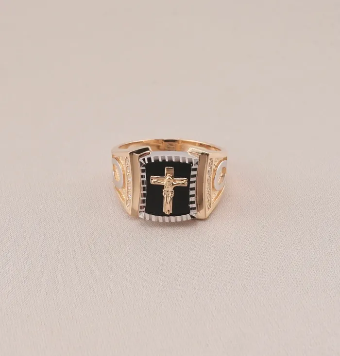 14K Gold Cross Mens Ring RG3367 AB and J Rings