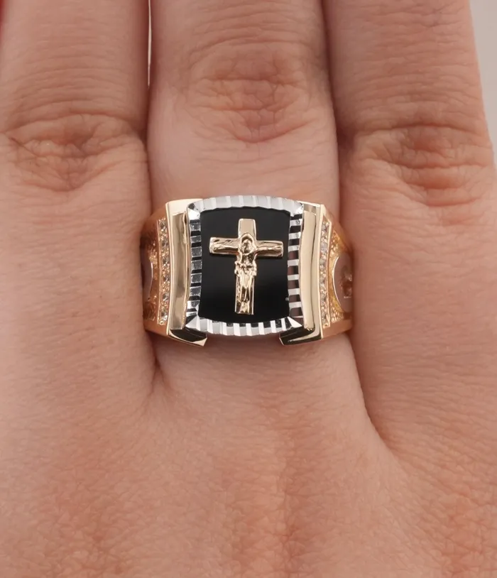 14K Gold Cross Mens Ring RG3367 AB and J Rings 14K Gold Cross Mens Ring RG3367 AB and J Rings