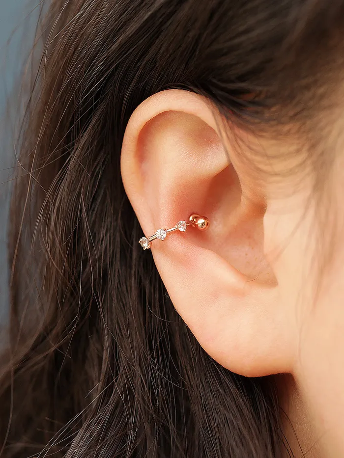14K Gold Cubic CType Cartilage Earring 20G18G MinimalBijoux Earrings