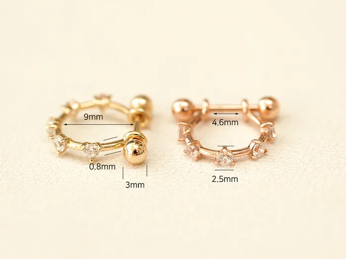 14K Gold Cubic CType Cartilage Earring 20G18G MinimalBijoux Earrings