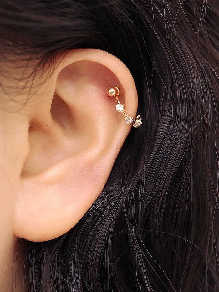 14K Gold Cubic CType Cartilage Earring 20G18G MinimalBijoux Earrings