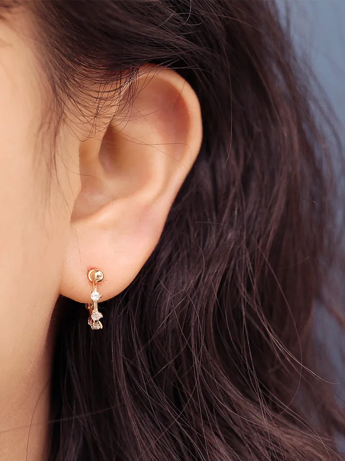 14K Gold Cubic CType Cartilage Earring 20G18G MinimalBijoux Earrings