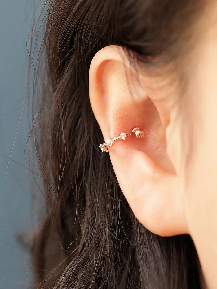 14K Gold Cubic CType Cartilage Earring 20G18G MinimalBijoux Earrings