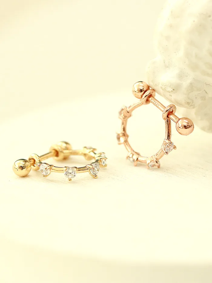 14K Gold Cubic CType Cartilage Earring 20G18G MinimalBijoux Earrings