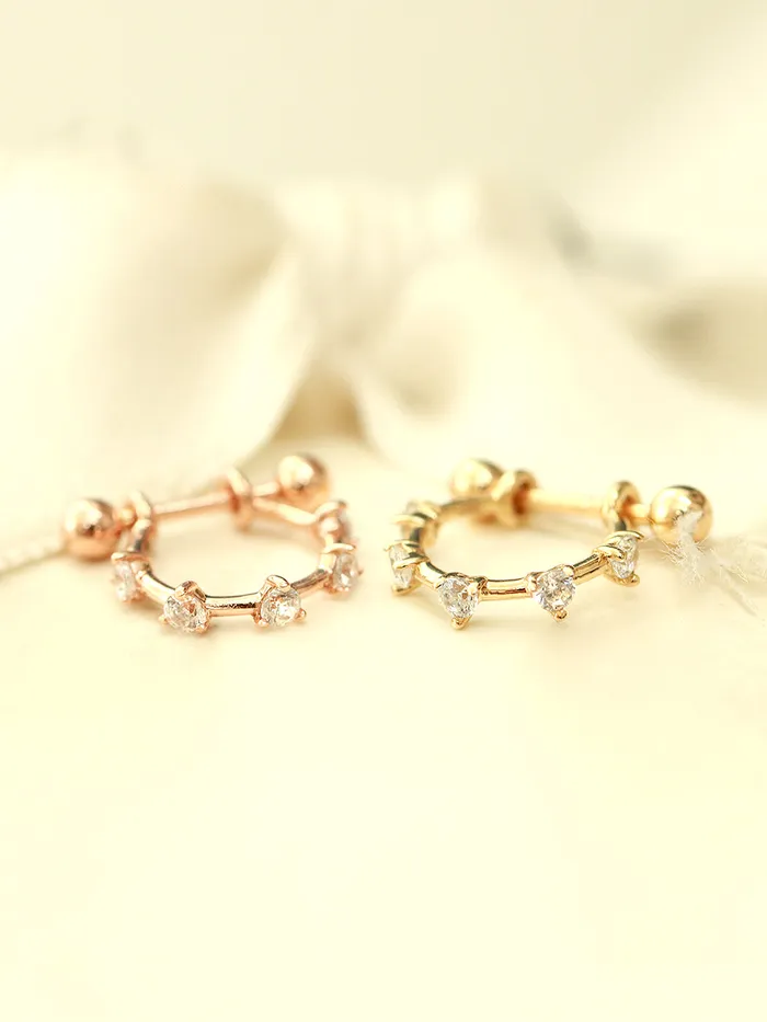 14K Gold Cubic CType Cartilage Earring 20G18G MinimalBijoux Earrings