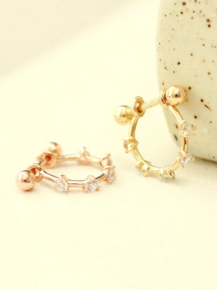 14K Gold Cubic CType Cartilage Earring 20G18G MinimalBijoux Earrings