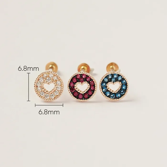 14K Gold Heart Candy Internally Threaded Labret Piercing 18G16G MinimalBijoux Necklaces