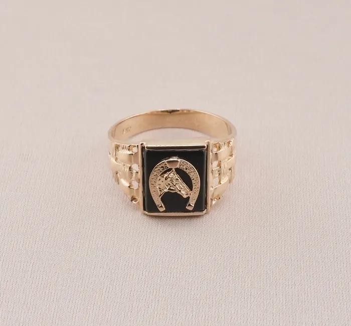 14K Gold Horse Mens Ring RG1523 AB and J Rings