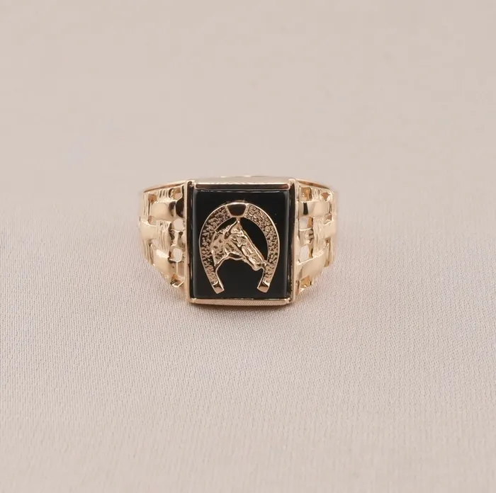 14K Gold Horse Mens Ring RG1523 AB and J Rings 14K Gold Horse Mens Ring RG1523 AB and J Rings