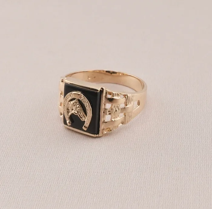 14K Gold Horse Mens Ring RG1523 AB and J Rings 14K Gold Horse Mens Ring RG1523 AB and J Rings