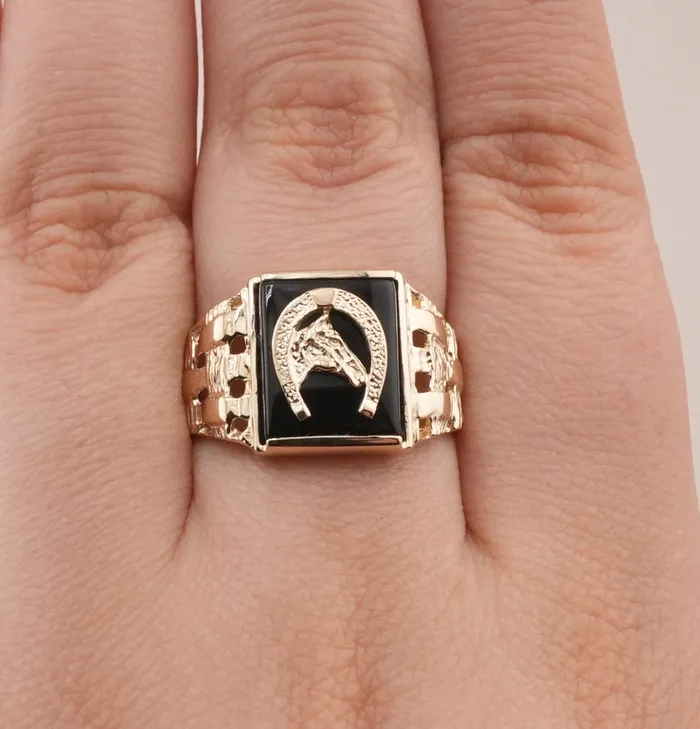 14K Gold Horse Mens Ring RG1523 AB and J Rings 14K Gold Horse Mens Ring RG1523 AB and J Rings