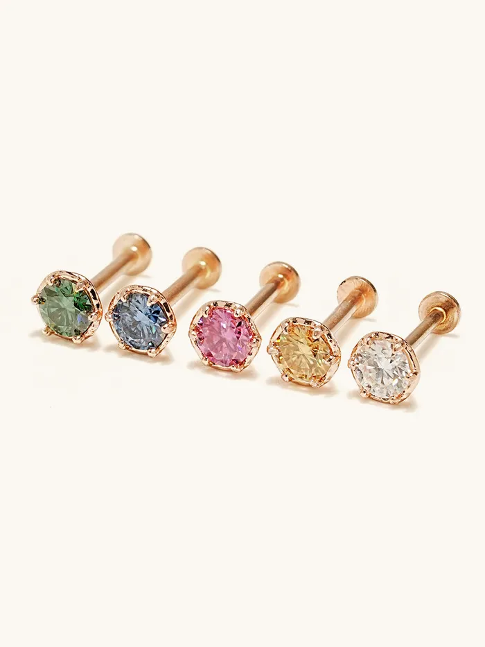 14K Gold Moissanite Imperial Internally Threaded Labret 18G16G MinimalBijoux PreStyled Sets