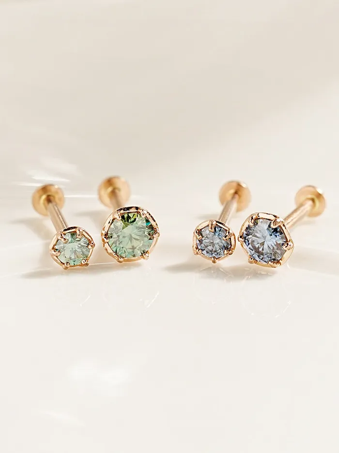 14K Gold Moissanite Imperial Internally Threaded Labret 18G16G MinimalBijoux PreStyled Sets