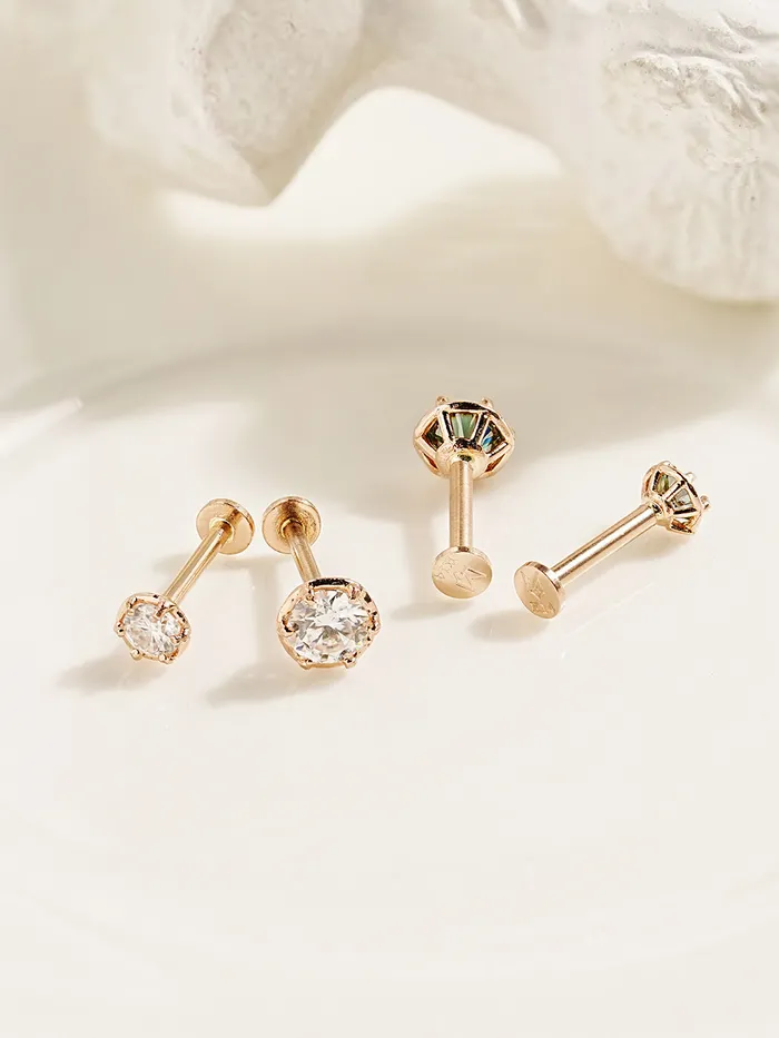 14K Gold Moissanite Imperial Internally Threaded Labret 18G16G MinimalBijoux PreStyled Sets