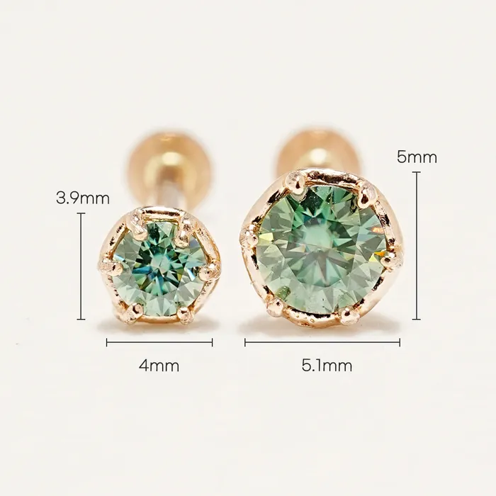 14K Gold Moissanite Imperial Internally Threaded Labret 18G16G MinimalBijoux PreStyled Sets