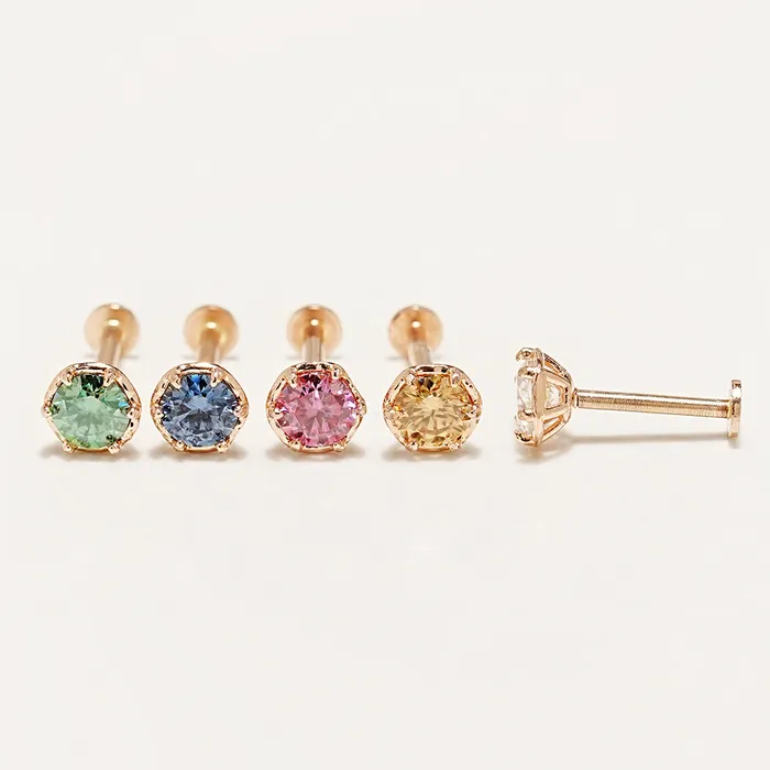 14K Gold Moissanite Imperial Internally Threaded Labret 18G16G MinimalBijoux PreStyled Sets