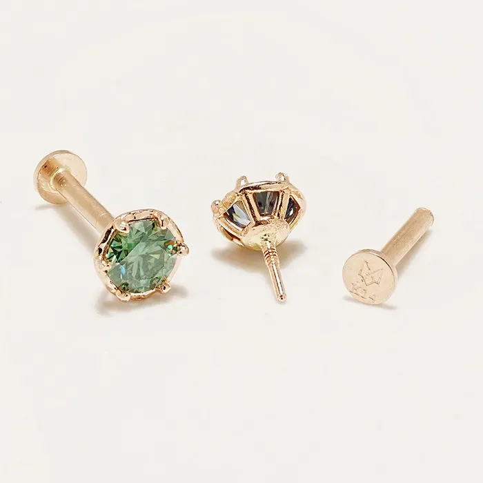 14K Gold Moissanite Imperial Internally Threaded Labret 18G16G MinimalBijoux PreStyled Sets
