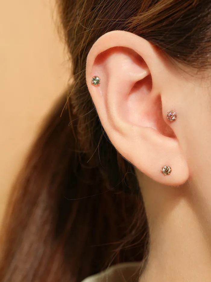 14K Gold Moissanite Imperial Internally Threaded Labret 18G16G MinimalBijoux PreStyled Sets