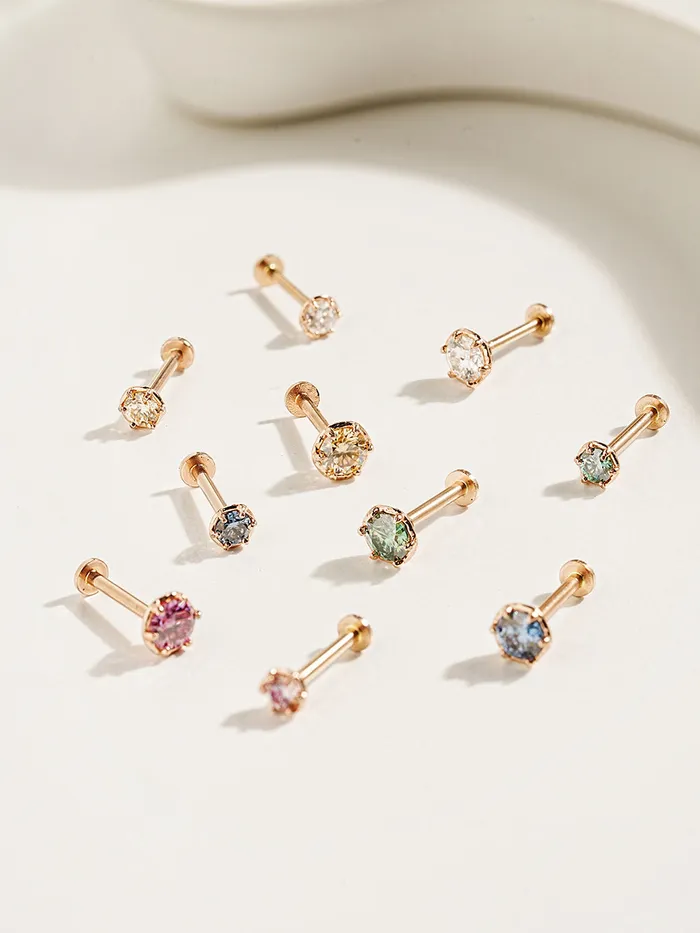 14K Gold Moissanite Imperial Internally Threaded Labret 18G16G MinimalBijoux PreStyled Sets