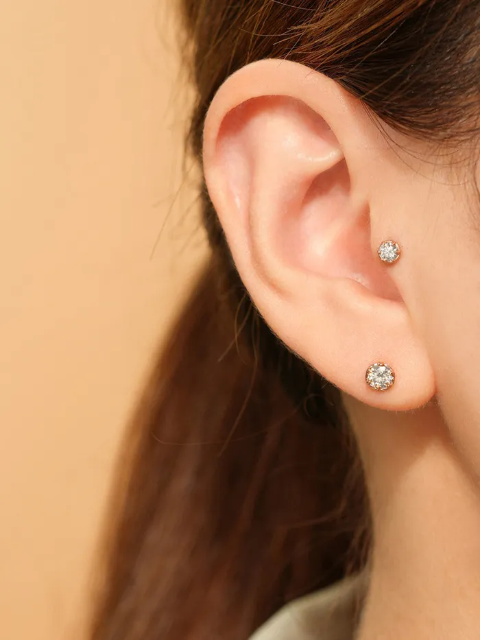 14K Gold Moissanite Imperial Internally Threaded Labret 18G16G MinimalBijoux PreStyled Sets