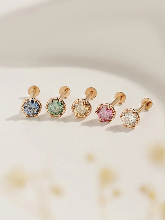 14K Gold Moissanite Imperial Internally Threaded Labret 18G16G MinimalBijoux PreStyled Sets