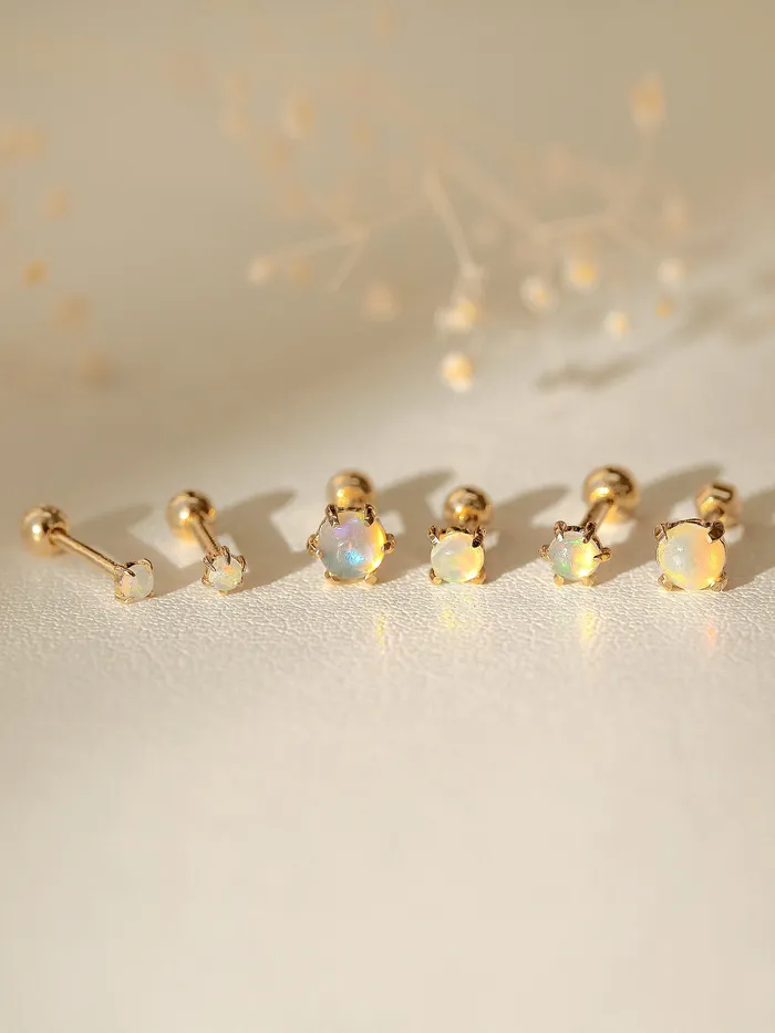 14K Gold Natural Opal cartilage earring 3mm 4mm 18g16g MinimalBijoux Earrings