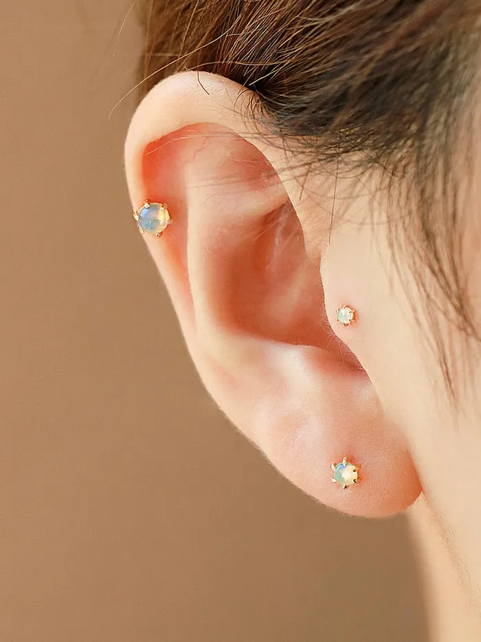 14K Gold Natural Opal cartilage earring 3mm 4mm 18g16g MinimalBijoux Earrings