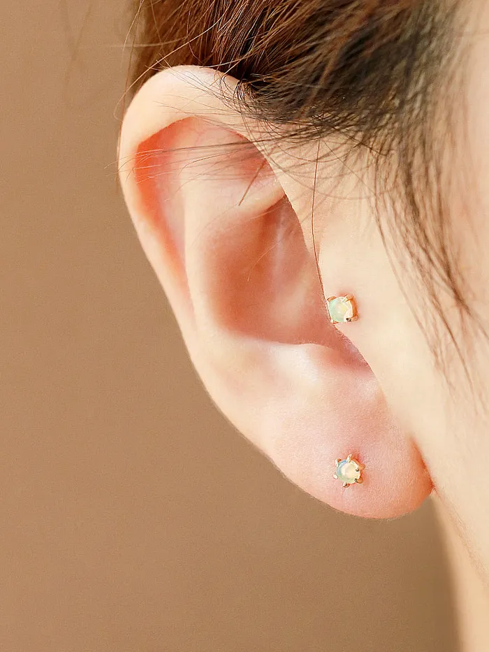 14K Gold Natural Opal cartilage earring 3mm 4mm 18g16g MinimalBijoux Earrings