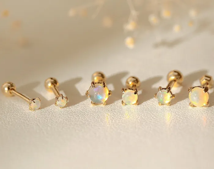 14K Gold Natural Opal cartilage earring 3mm 4mm 18g16g MinimalBijoux Earrings