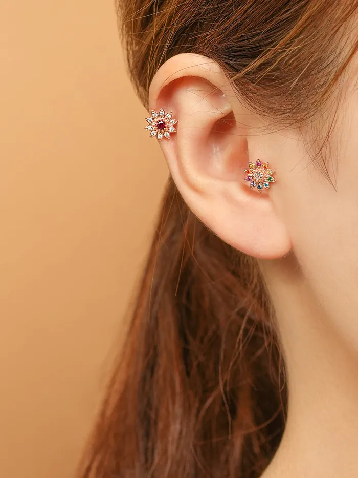 14K Gold Point Sunflower Cartilage Earring 18G16G MinimalBijoux Earrings
