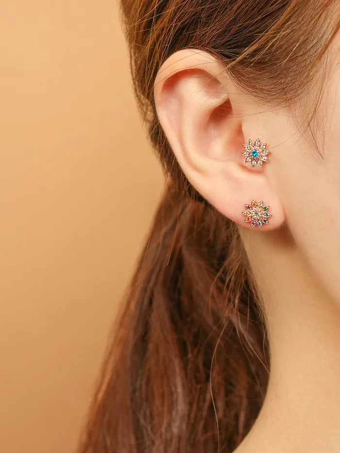 14K Gold Point Sunflower Cartilage Earring 18G16G MinimalBijoux Earrings