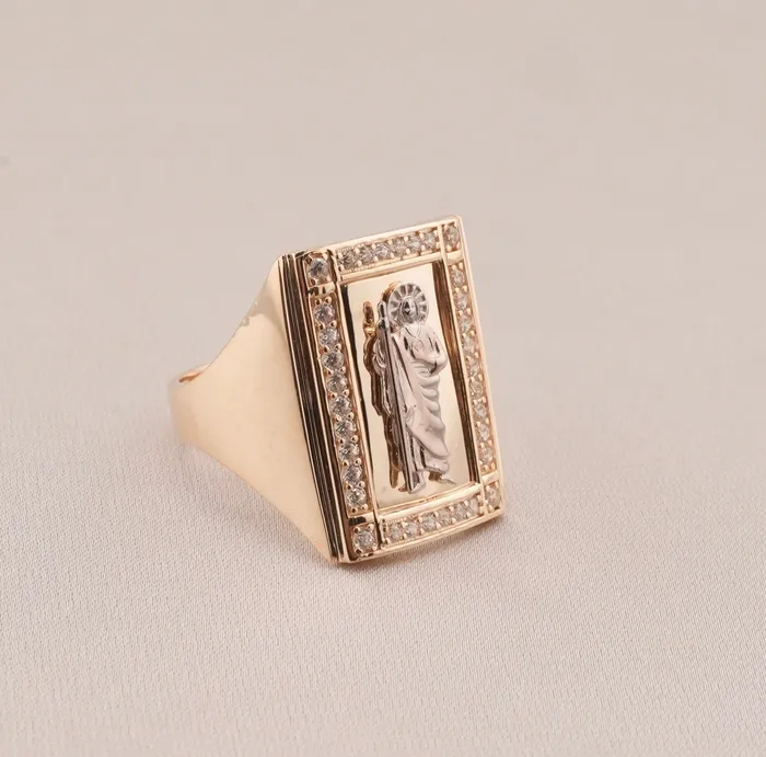 14K Gold San Judas Mens Ring RG3499 AB and J Rings