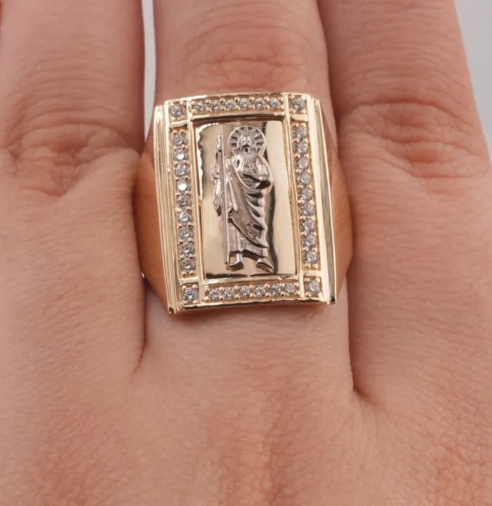 14K Gold San Judas Mens Ring RG3499 AB and J Rings 14K Gold San Judas Mens Ring RG3499 AB and J Rings