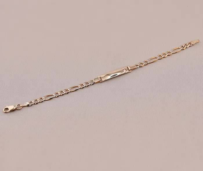 14K Gold Solid Figaro Baby ID Bracelet With White Pave AB899 AB and J Bracelets