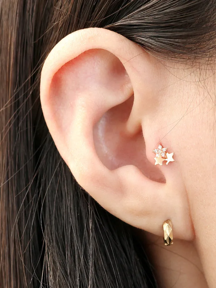 14K gold Star Cubic cartilage earring 20g MinimalBijoux Earrings
