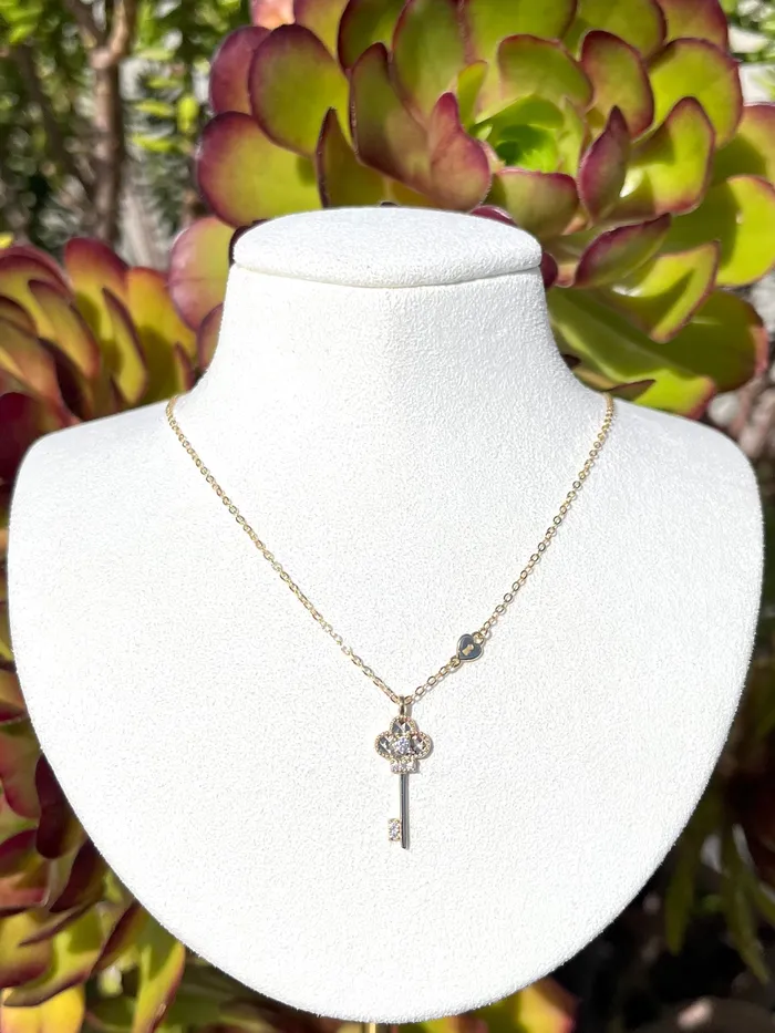 14K Gold Womens Key Necklace AB and J Necklaces