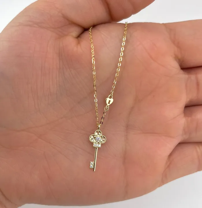 14K Gold Womens Key Necklace AB and J Necklaces