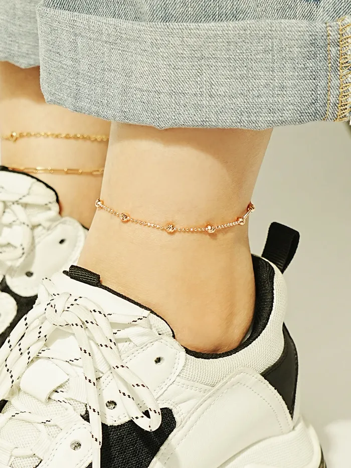14K Two Tone Cutting Ball Chain Anklet Bracelet MinimalBijoux Bracelets