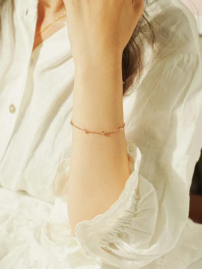 14K Two Tone Cutting Ball Chain Anklet Bracelet MinimalBijoux Bracelets