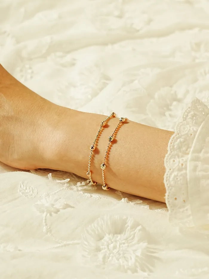 14K Two Tone Cutting Ball Chain Anklet Bracelet MinimalBijoux Bracelets