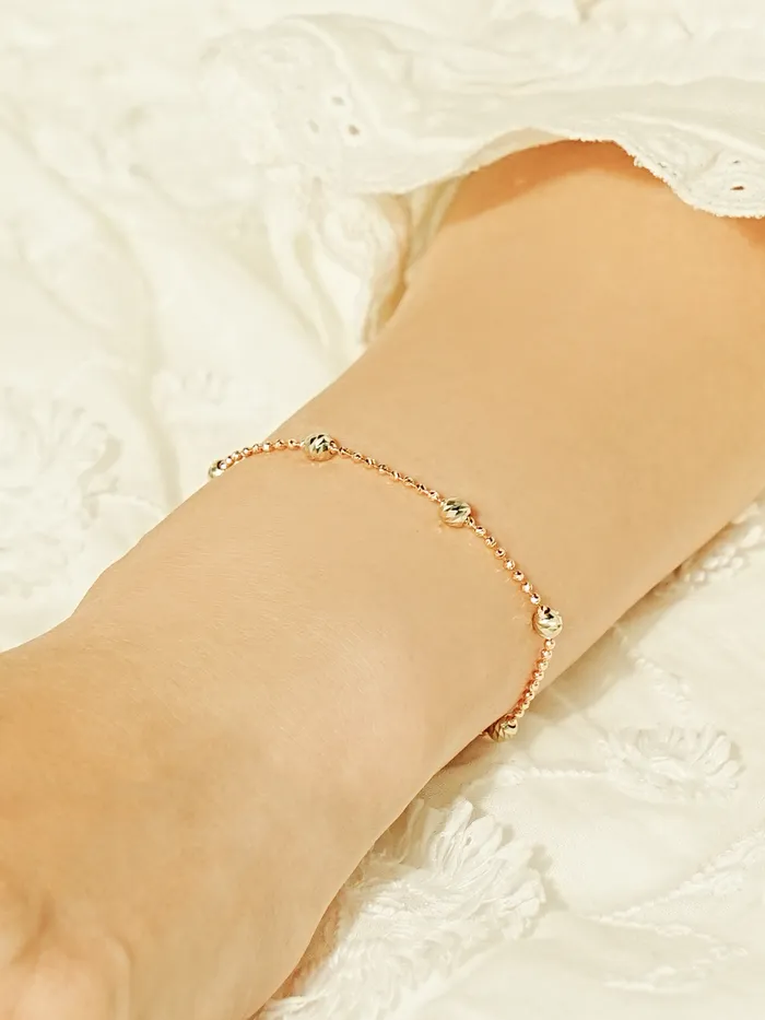 14K Two Tone Cutting Ball Chain Anklet Bracelet MinimalBijoux Bracelets