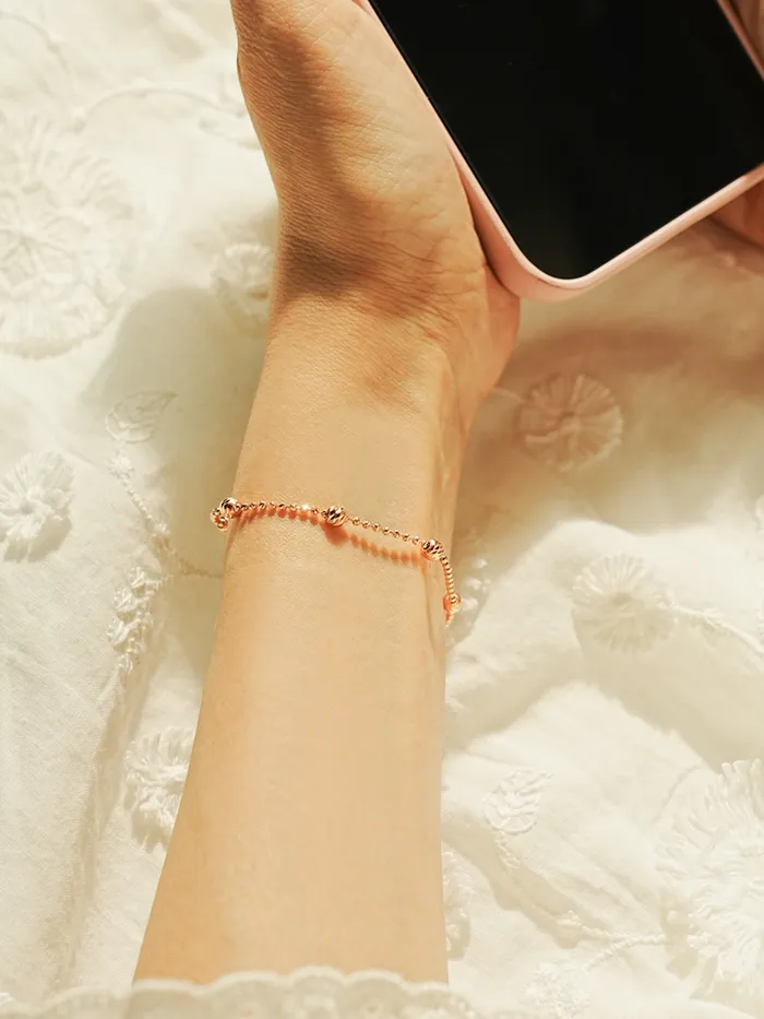14K Two Tone Cutting Ball Chain Anklet Bracelet MinimalBijoux Bracelets