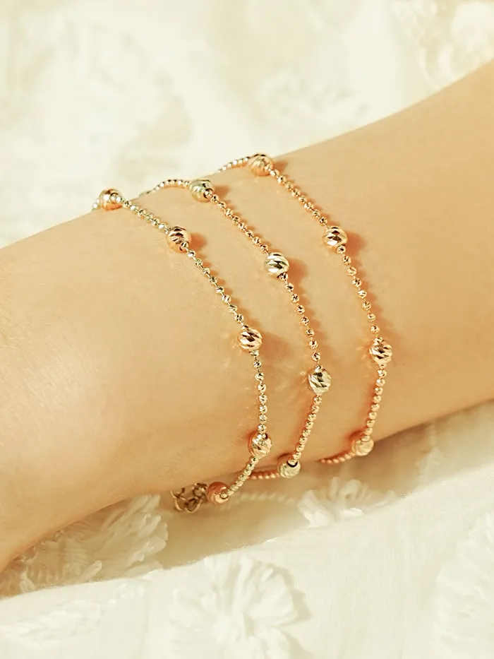 14K Two Tone Cutting Ball Chain Anklet Bracelet MinimalBijoux Bracelets