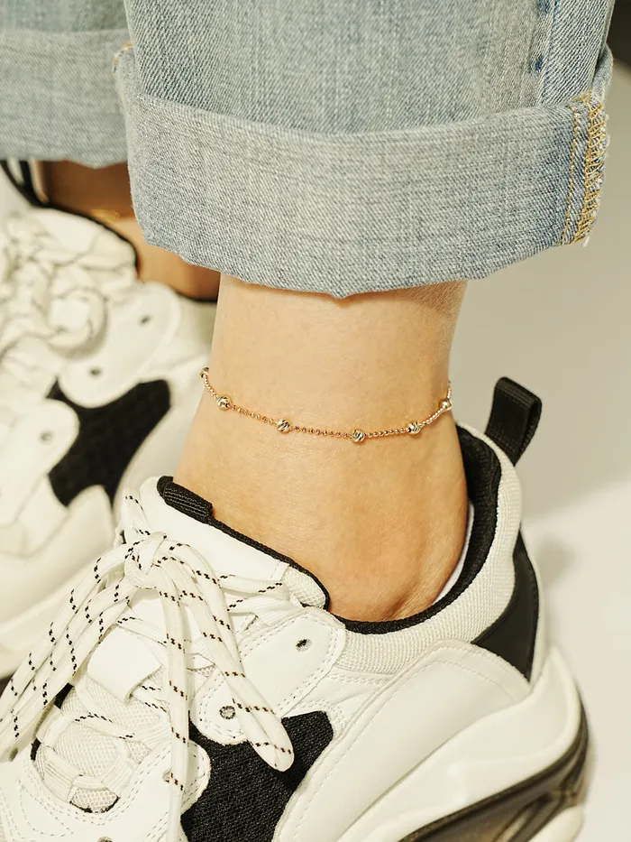 14K Two Tone Cutting Ball Chain Anklet Bracelet MinimalBijoux Bracelets
