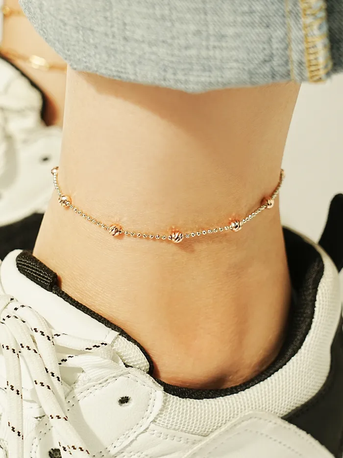 14K Two Tone Cutting Ball Chain Anklet Bracelet MinimalBijoux Bracelets