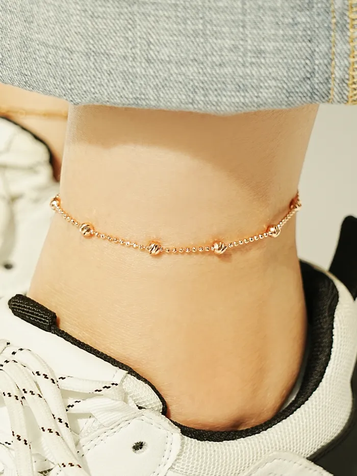 14K Two Tone Cutting Ball Chain Anklet Bracelet MinimalBijoux Bracelets