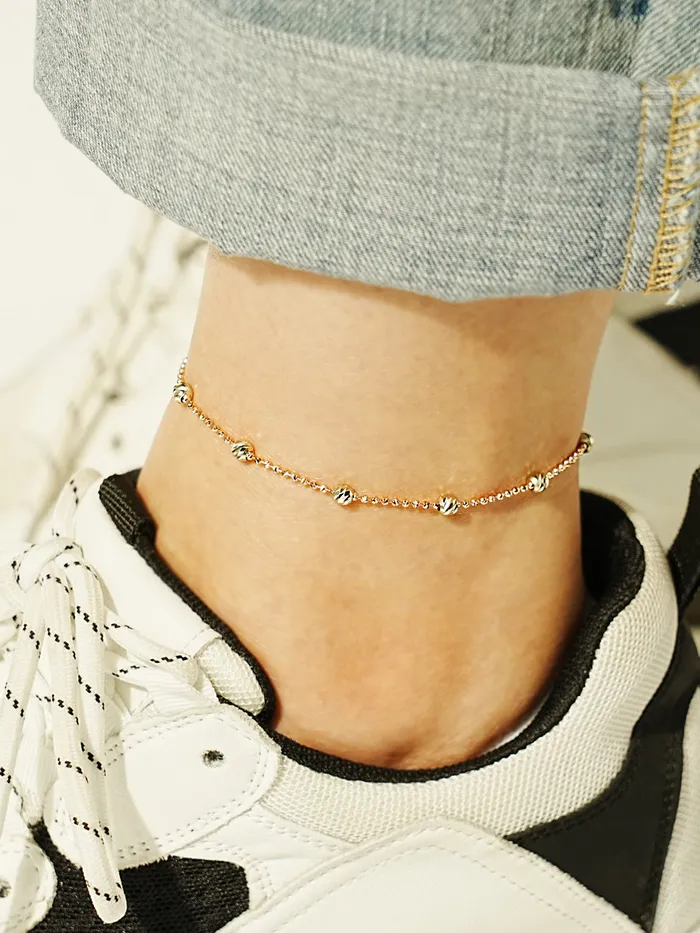 14K Two Tone Cutting Ball Chain Anklet Bracelet MinimalBijoux Bracelets