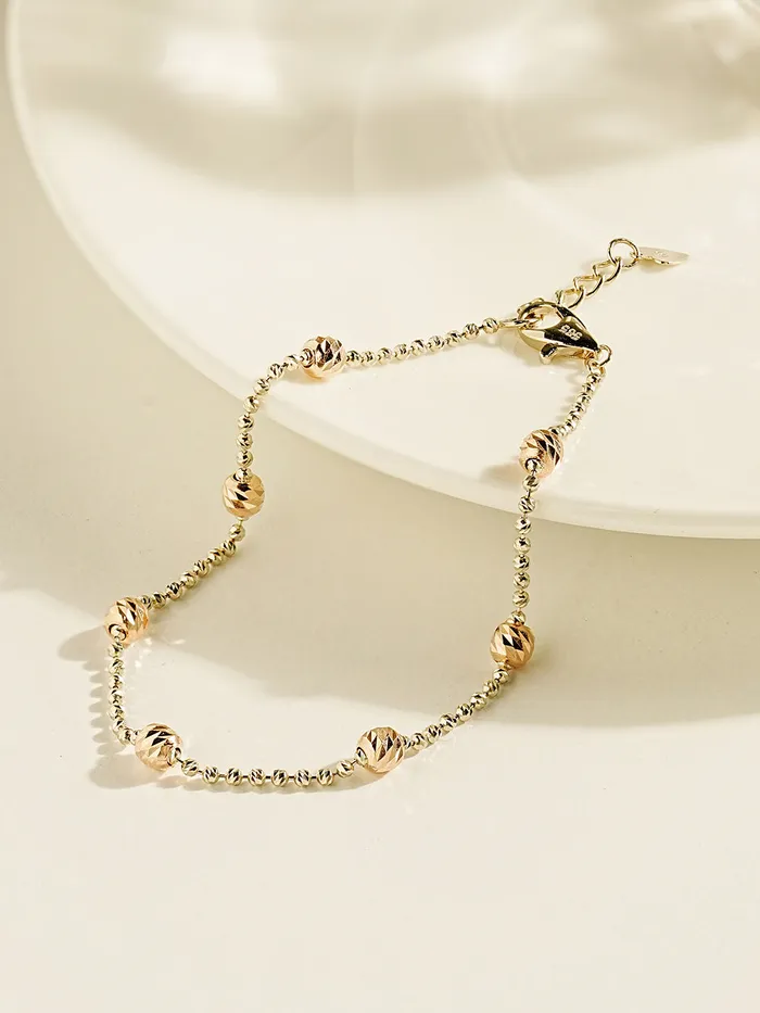 14K Two Tone Cutting Ball Chain Anklet Bracelet MinimalBijoux Bracelets