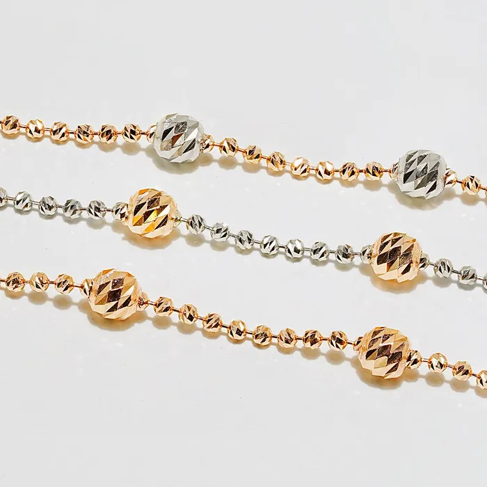 14K Two Tone Cutting Ball Chain Anklet Bracelet MinimalBijoux Bracelets