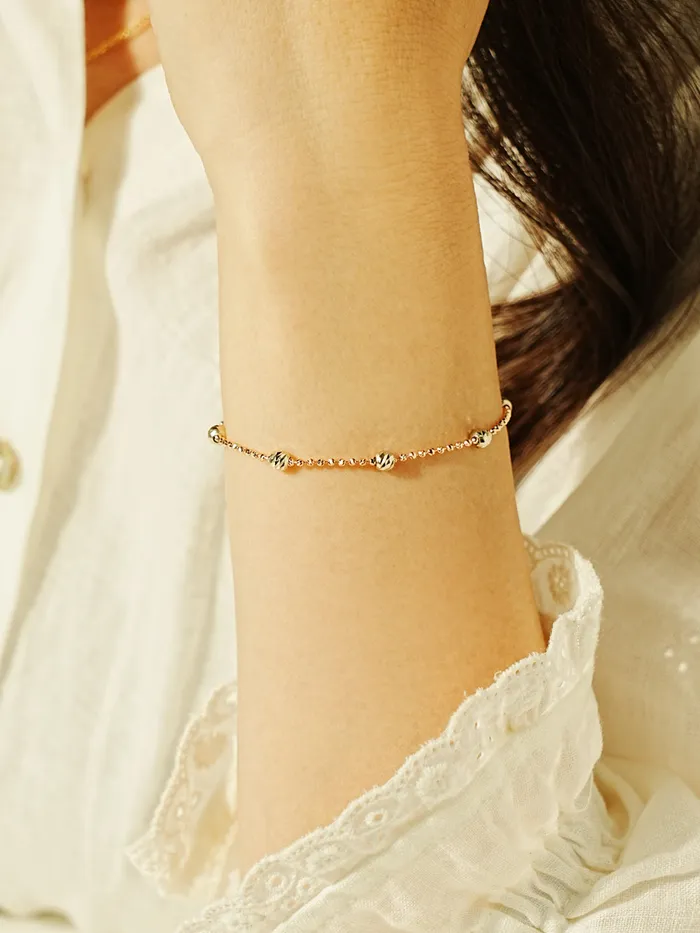 14K Two Tone Cutting Ball Chain Anklet Bracelet MinimalBijoux Bracelets